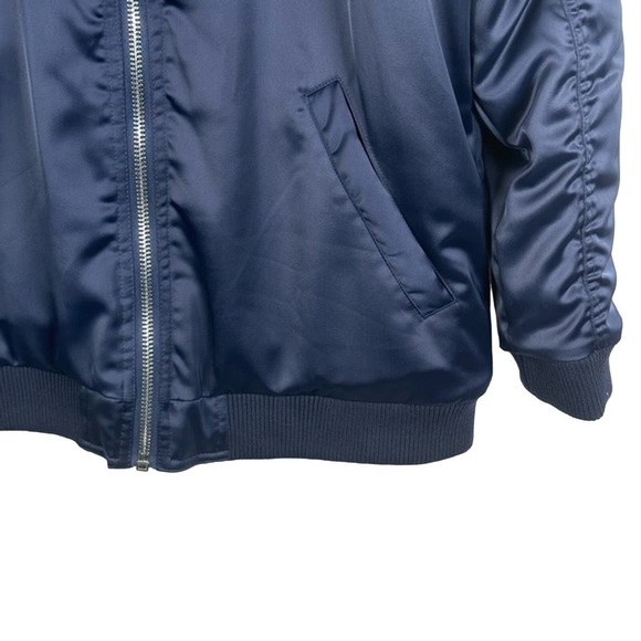 Zoe Karssen Navy Long Satin Bomber Jacket Big in Japan Size XS NWT $325 - Picture 9 of 14
